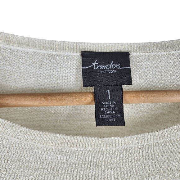 Chicos Travelers Metallic‎ Lightweight Sweater Size M Chico's Size 1 - Picture 2 of 8